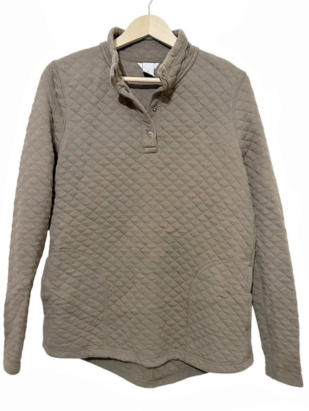 Duluth Trading Women’s Medium Taupe Diamond Quilted Snap Mock Neck Pullover Top